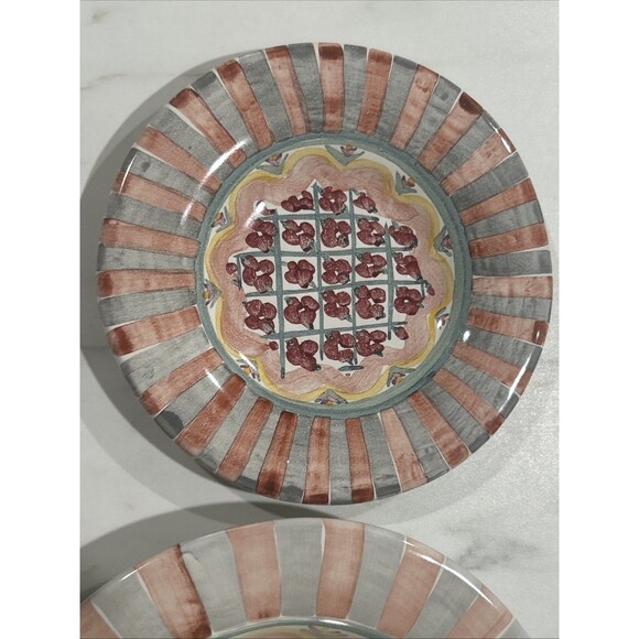 Vintage Mackenzie-Childs Rose Cottage Wide Rim Bowl & 7” Plate Garden Party Lux - Picture 3 of 6